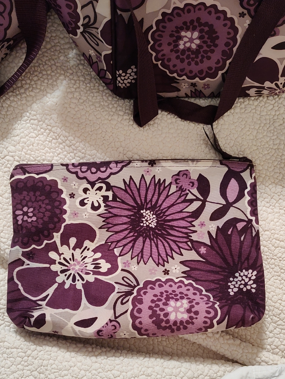 Thirty-One "Plum Awesome Blossom" Fabric Large Zipper Pouch